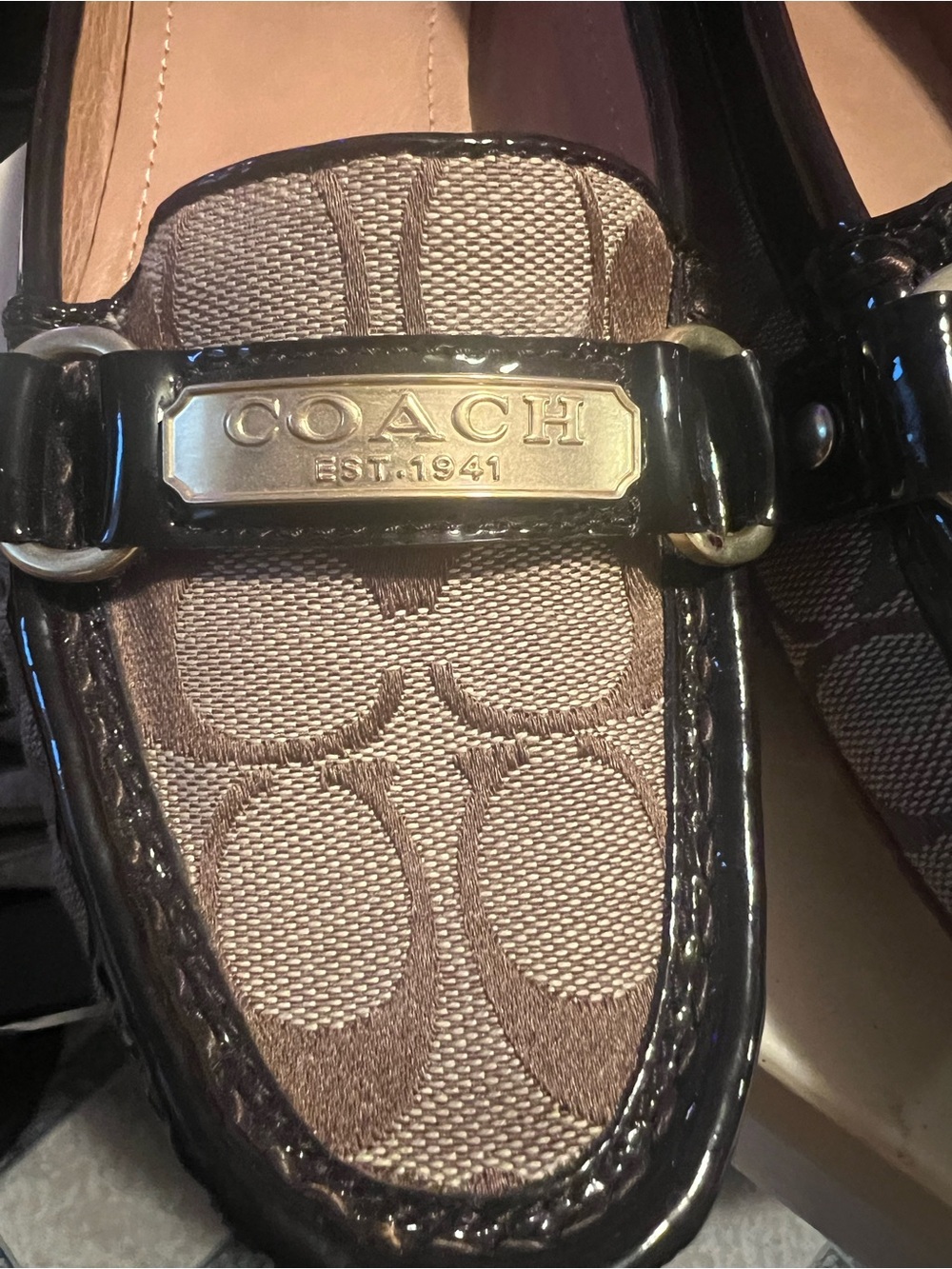 Coach Brown Signature Canvas Loafers with Gold Hardware - Picture 4 of 6